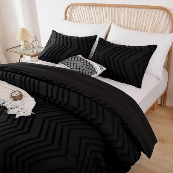 Black Chevron Tufted Zigzag Textured King Size Bed Boho Comforter Set Bedding - Picture 8 of 15